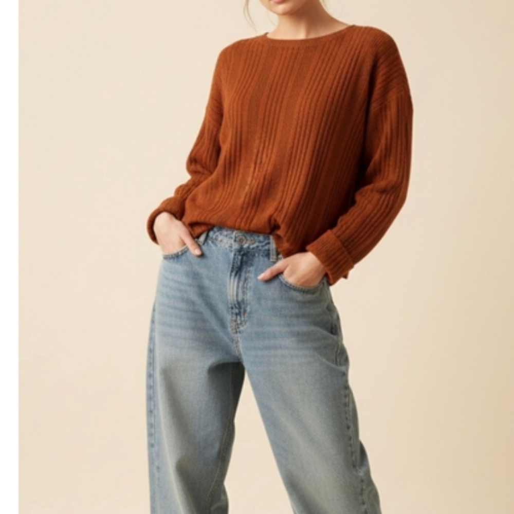 Umgee Rust Ribbed Crew Neck Sweater L NWT - Picture 1 of 7